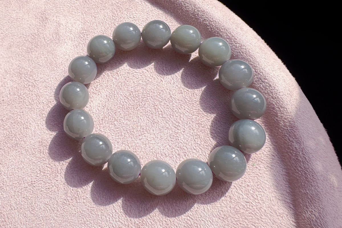 Certified Natural Smokey Gray Nephrite Jade Bracelet, Genuine Gray Nephrite Jade Bracelet, 天然青海料烟灰色软玉圆珠手串带证书