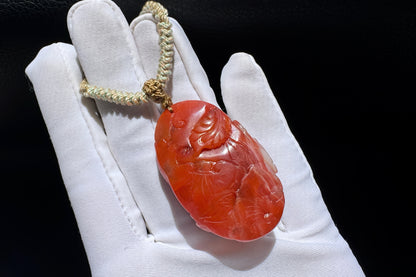 Certified Natural Baoshan Nanhong Agate in Red and White Material, Hand Carved Nanhong South Red Agate Phoenix Pendant, 天然保山南红玛瑙手工精雕凤凰吊坠