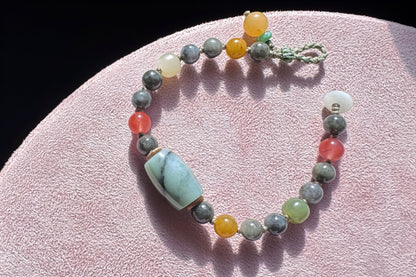 Natural Black and White Jadeite Jade Beads Bracelet, Hand Braided Black Jade Bracelet with Nanhong and Nephrite Beads, 保真天然缅甸A货翡翠飘绿乌鸡料手链