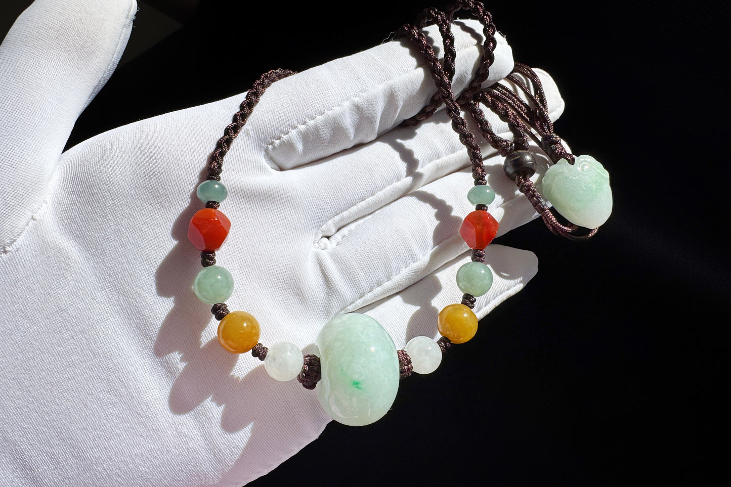 Certified Natural Grade A Jadeite Jade Hand Braided Adjustable Necklace, Jadeite Jade Necklace, 保真天然A货翡翠厚装路路通手编锁骨链项链