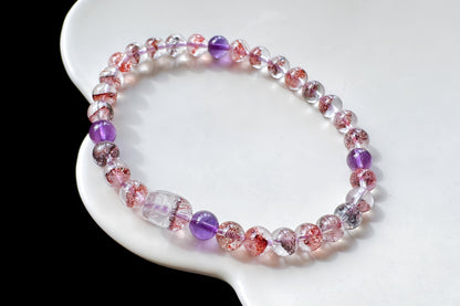Rare Natural Pyramid Super Seven Beaded Bracelet with Super Seven Pixiu Charm, Top Grade Super Seven Bracelet, 天然招财金字塔超级七手串搭配超七貔貅