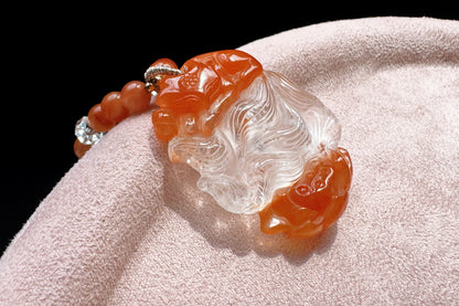 Hand Carved Natural Red Rabbit Hair Quartz Nine Tailed Fox Pendant, High Grade Red Rabbit Hair Necklace, Unique Crystal Fox, 手工精雕精品红兔毛九尾狐吊坠