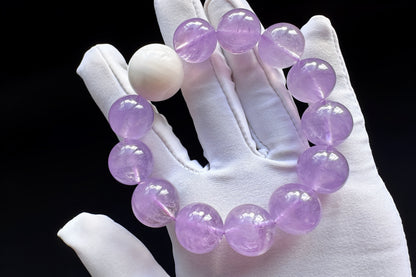 15mm Natural Lavender Amethyst Bracelet, Genuine Tridacna Bead Bracelet 20mm, Large Gemstone Statement Jewelry, Purple Crystal Bracelet