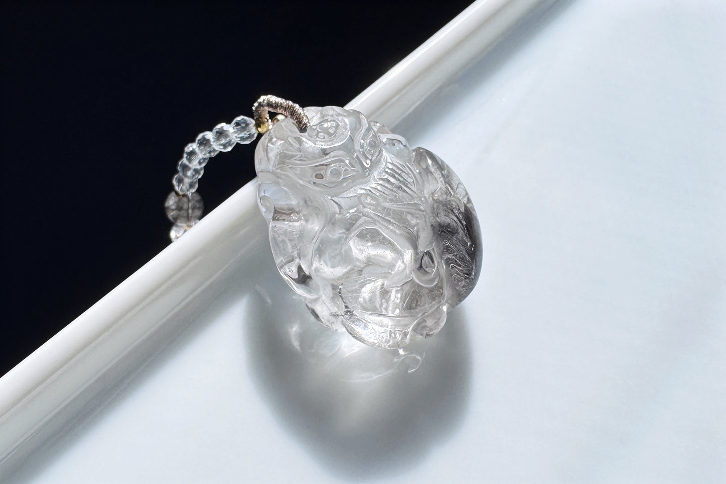 Natural Brookite Silver Rutilated Quartz Hand Carved Nine Tailed Fox Pendant, Silver Rutile Titanium Quartz Fox, 天然黑银钛晶手工精雕九尾狐吊坠