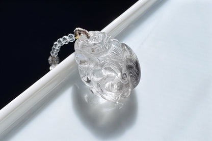 Natural Brookite Silver Rutilated Quartz Hand Carved Nine Tailed Fox Pendant, Silver Rutile Titanium Quartz Fox, 天然黑银钛晶手工精雕九尾狐吊坠
