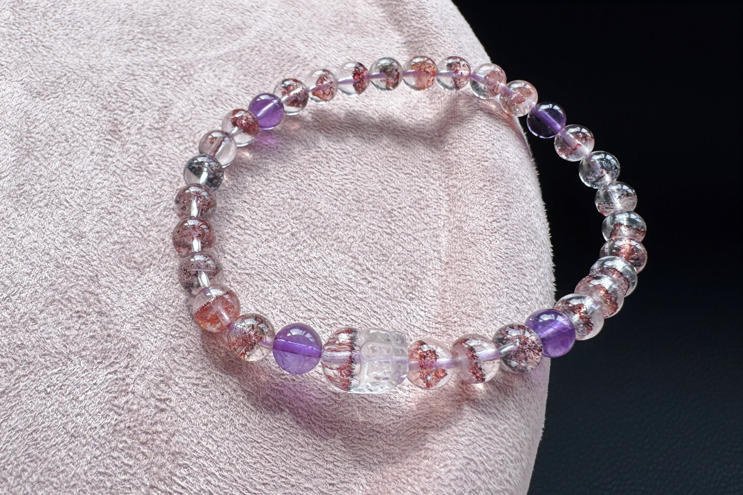 Rare Natural Pyramid Super Seven Beaded Bracelet with Super Seven Pixiu Charm, Top Grade Super Seven Bracelet, 天然招财金字塔超级七手串搭配超七貔貅
