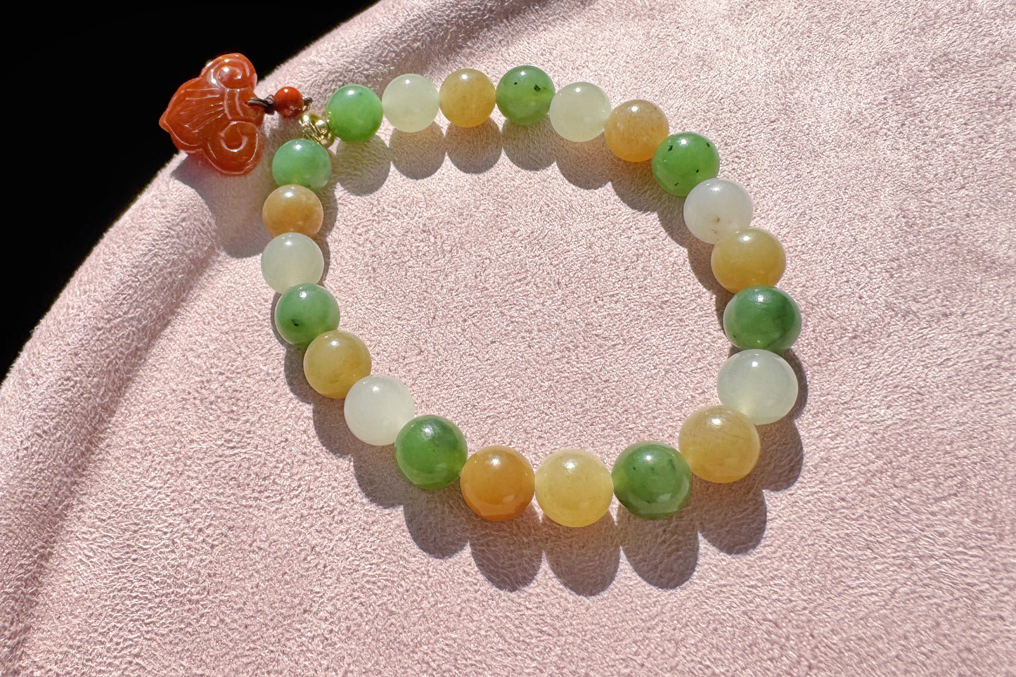 Natural High Grade Hetian Nephrite Beaded Bracelet, Multi-colored Nephrite Jade Bracelet, Nanhong Charm, 天然冰润高色阶和田玉多宝手串