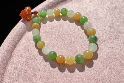Natural High Grade Hetian Nephrite Beaded Bracelet, Multi-colored Nephrite Jade Bracelet, Nanhong Charm, 天然冰润高色阶和田玉多宝手串
