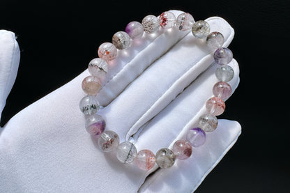 8mm Natural Super Seven Quartz Beaded Bracelet, Rare Venom Super Seven Bracelet, Venom Super 7 Crystal, 天然超级七手串毒液超七手串