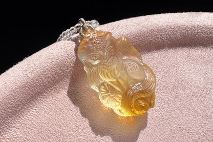 Natural Brazilian Citrine Hand Carved Nine Tailed Fox Pendant, Hand-Carved Golden Citrine Glow • Intricate Hand-Carved Artistry Necklace