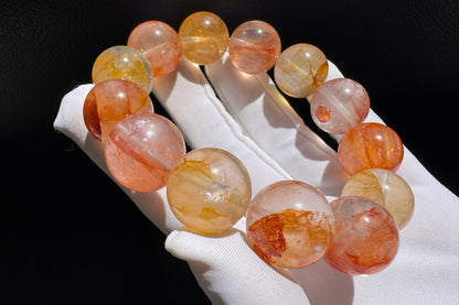 17.5mm Chunky Natural Red and Yellow Hematoid Quartz Bracelet, High grade Hematoid Quartz with Rainbows, 天然红黄双色胶花大珠珠手串