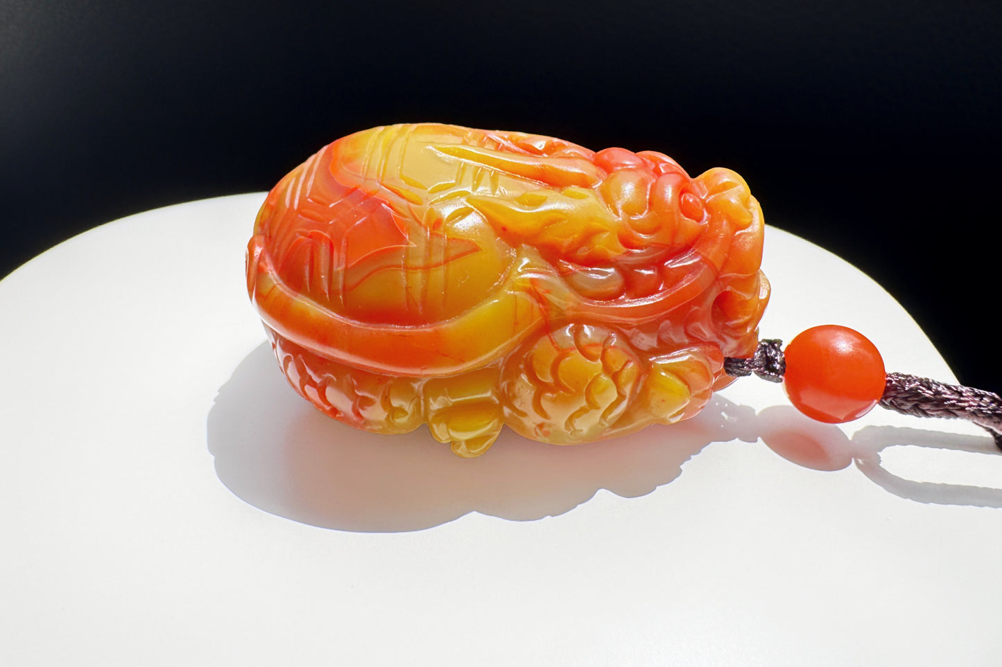 Certified High Grade Natural Nanhong Hand Carved Dragon Turtle Pendant, Yellow Nanhong Dragon Turtle Pendant, 天然黄皮包浆南红手工精雕龙龟吊坠