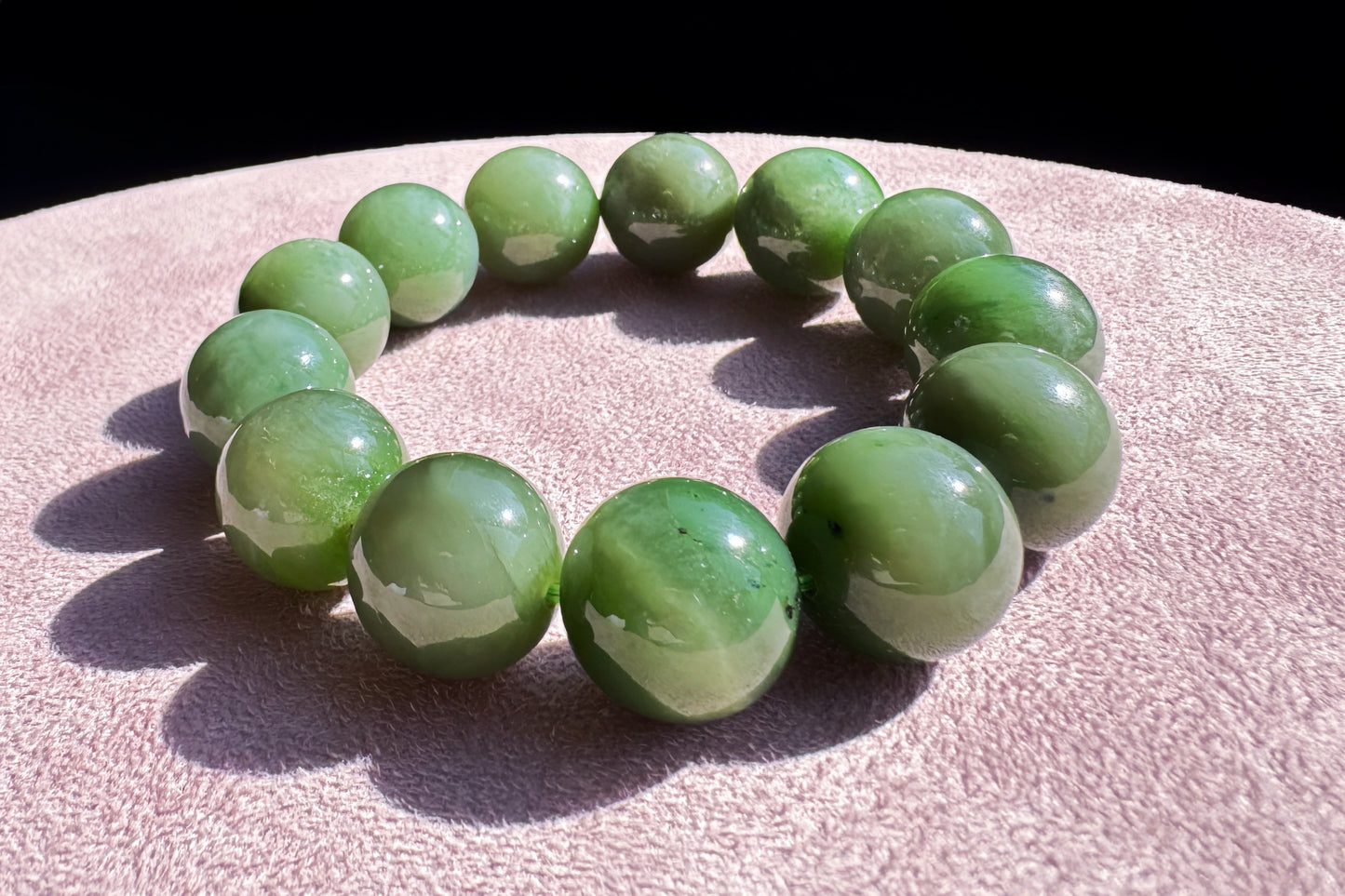 15mm Natural Chunky Green Nephrite Beaded Bracelet, Untreated Nephrite Jade Beads, 天然和田玉碧玉圆珠手串