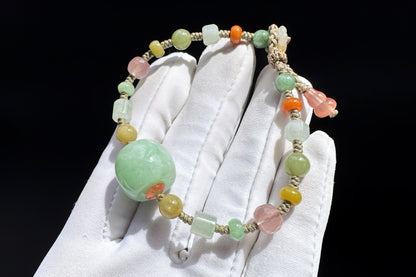 Natural Green Jadeite Jade Hand Braided Bracelet, Grade A Jade Beads in Multi-colors, Jade Bracelet, Jade Lu Lu Tong, 天然A货果绿色翡翠路路通配多宝翡翠珠手编手链