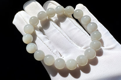 Natural Smokey Gray Hetian Nephrite Bracelet, Gray Nephrite Jade Beaded Bracelet, 天然青海料和田玉浅烟灰色圆珠玉手串