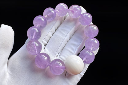 15mm Natural Lavender Amethyst Bracelet, Genuine Tridacna Bead Bracelet 20mm, Large Gemstone Statement Jewelry, Purple Crystal Bracelet