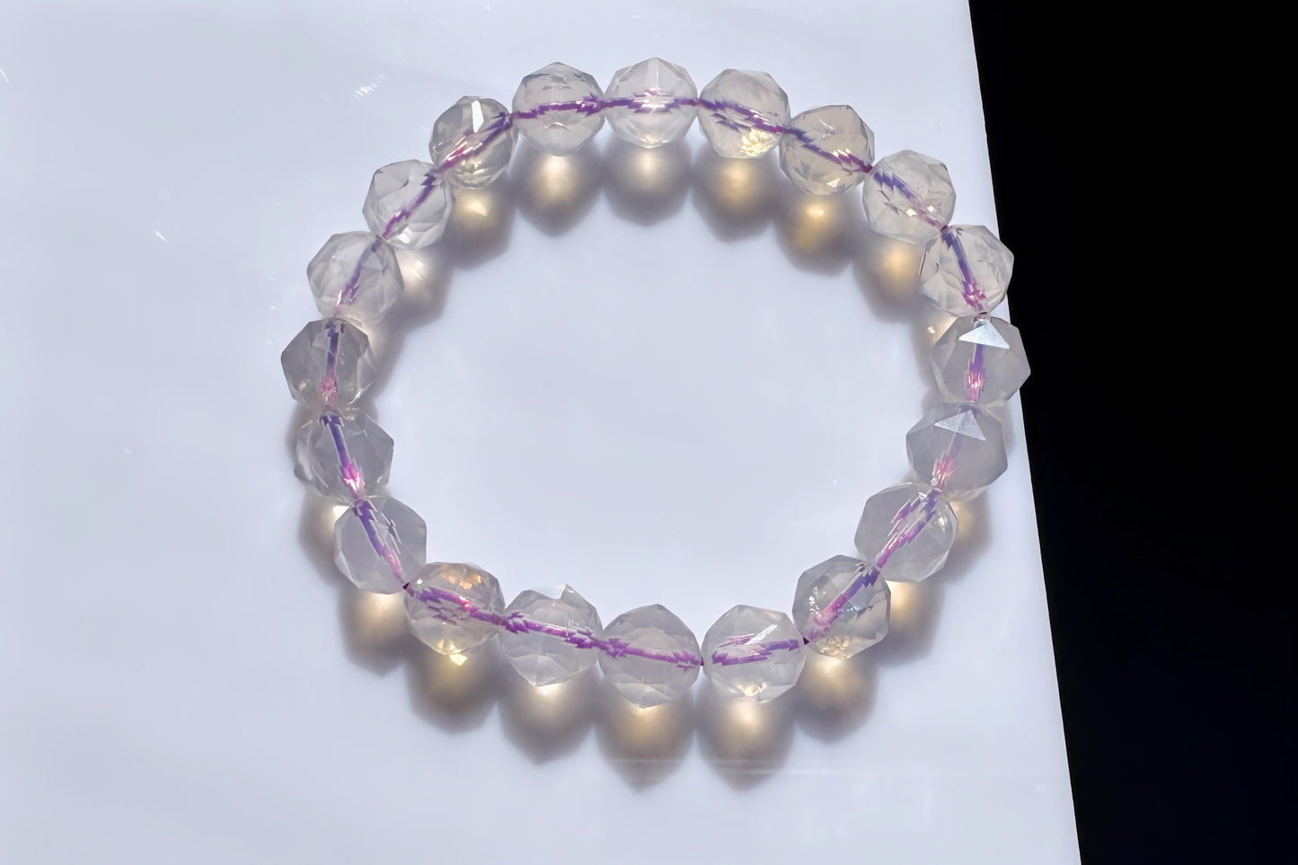 Natural Milky Lavender Moon Quartz Beaded Bracelet, Faceted Lavender Moon Quartz, 天然奶油体钻切切面紫玉晶手串