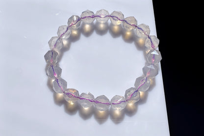 Natural Milky Lavender Moon Quartz Beaded Bracelet, Faceted Lavender Moon Quartz, 天然奶油体钻切切面紫玉晶手串