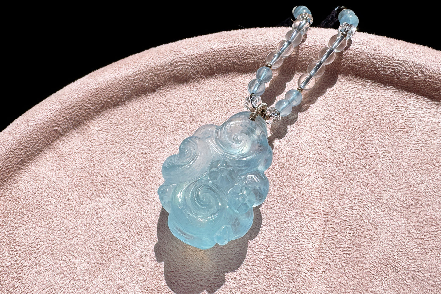Natural High Grade Icy Aquamarine Nine Tailed Fox Pendant, Hand Carved Aquamarine, March Birthstone Fox Pendant, 天然精品海蓝宝手工精雕九尾狐吊坠