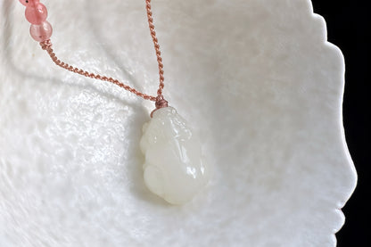 Small Natural Mutton Fat Hetian Nephrite PiXiu Pendant, Carved White Nephrite Jade Pixiu, Suet Jade Necklace, 天然羊脂白玉貔貅吊坠
