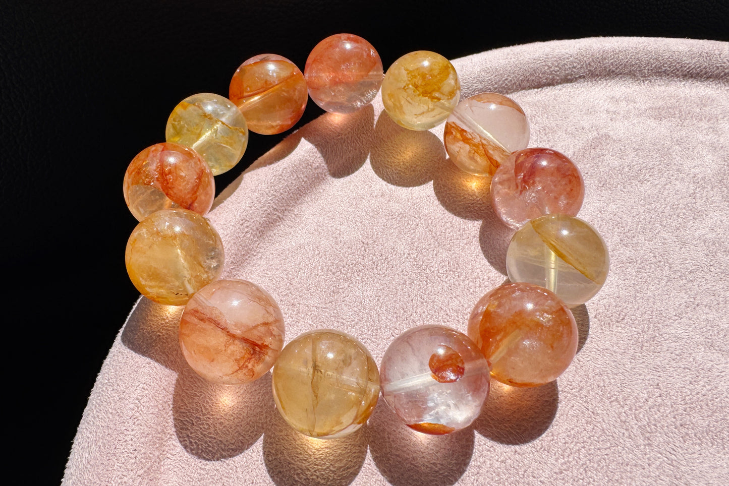 17.5mm Chunky Natural Red and Yellow Hematoid Quartz Bracelet, High grade Hematoid Quartz with Rainbows, 天然红黄双色胶花大珠珠手串