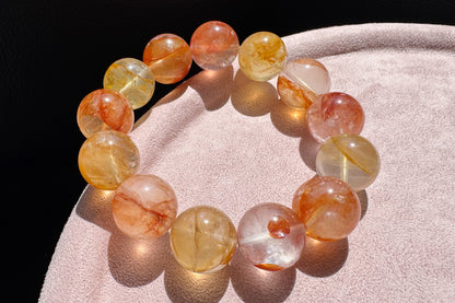 17.5mm Chunky Natural Red and Yellow Hematoid Quartz Bracelet, High grade Hematoid Quartz with Rainbows, 天然红黄双色胶花大珠珠手串