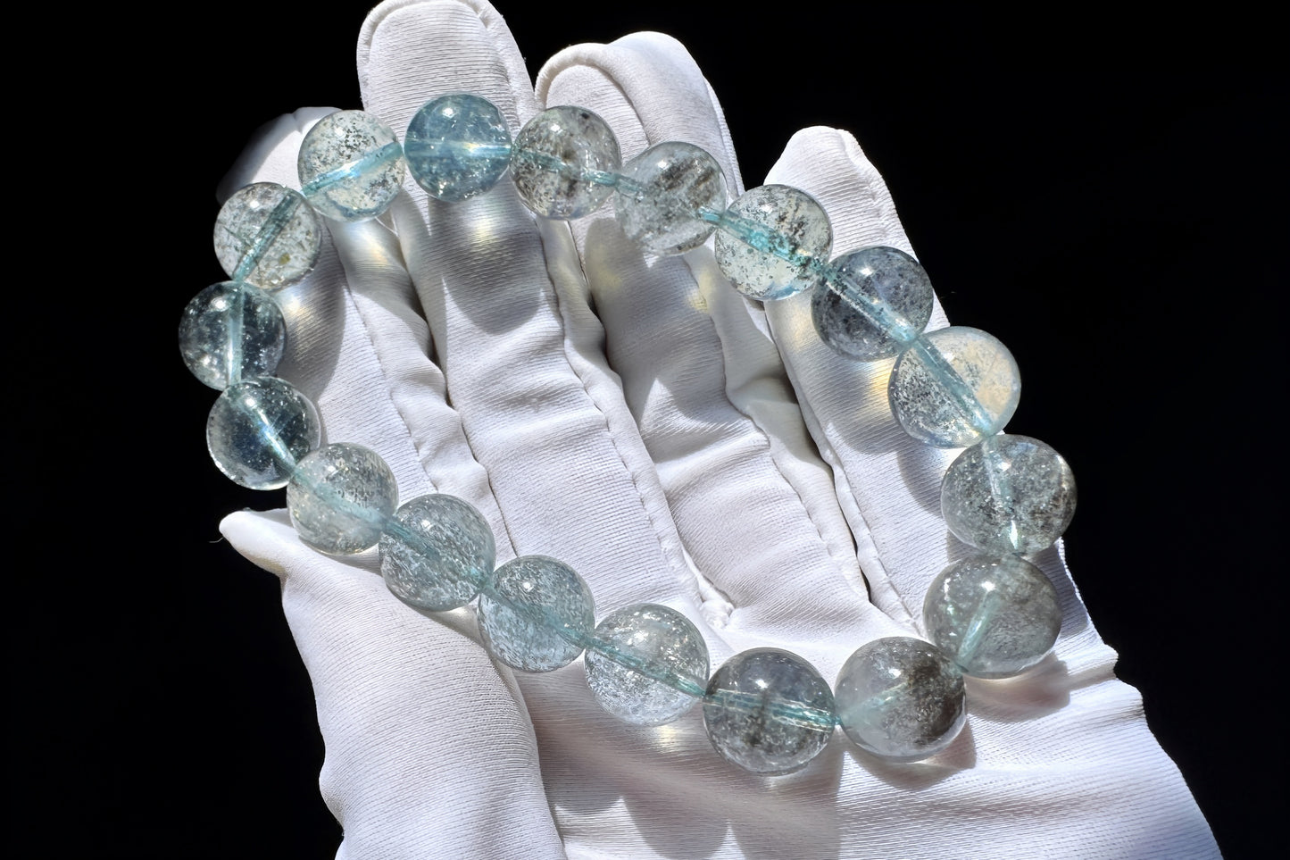 11mm Natural Aquamarine with Black Mica Inclusions Beaded Bracelet, Shiny Aquamarine Bracelet, March Birthstone, 海蓝宝带黑云母共生手串