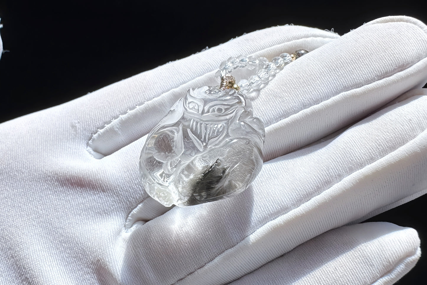 Natural Brookite Silver Rutilated Quartz Hand Carved Nine Tailed Fox Pendant, Silver Rutile Titanium Quartz Fox, 天然黑银钛晶手工精雕九尾狐吊坠
