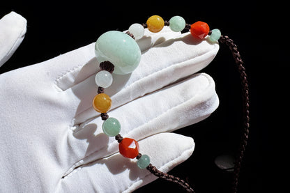Certified Natural Grade A Jadeite Jade Hand Braided Adjustable Necklace, Jadeite Jade Necklace, 保真天然A货翡翠厚装路路通手编锁骨链项链