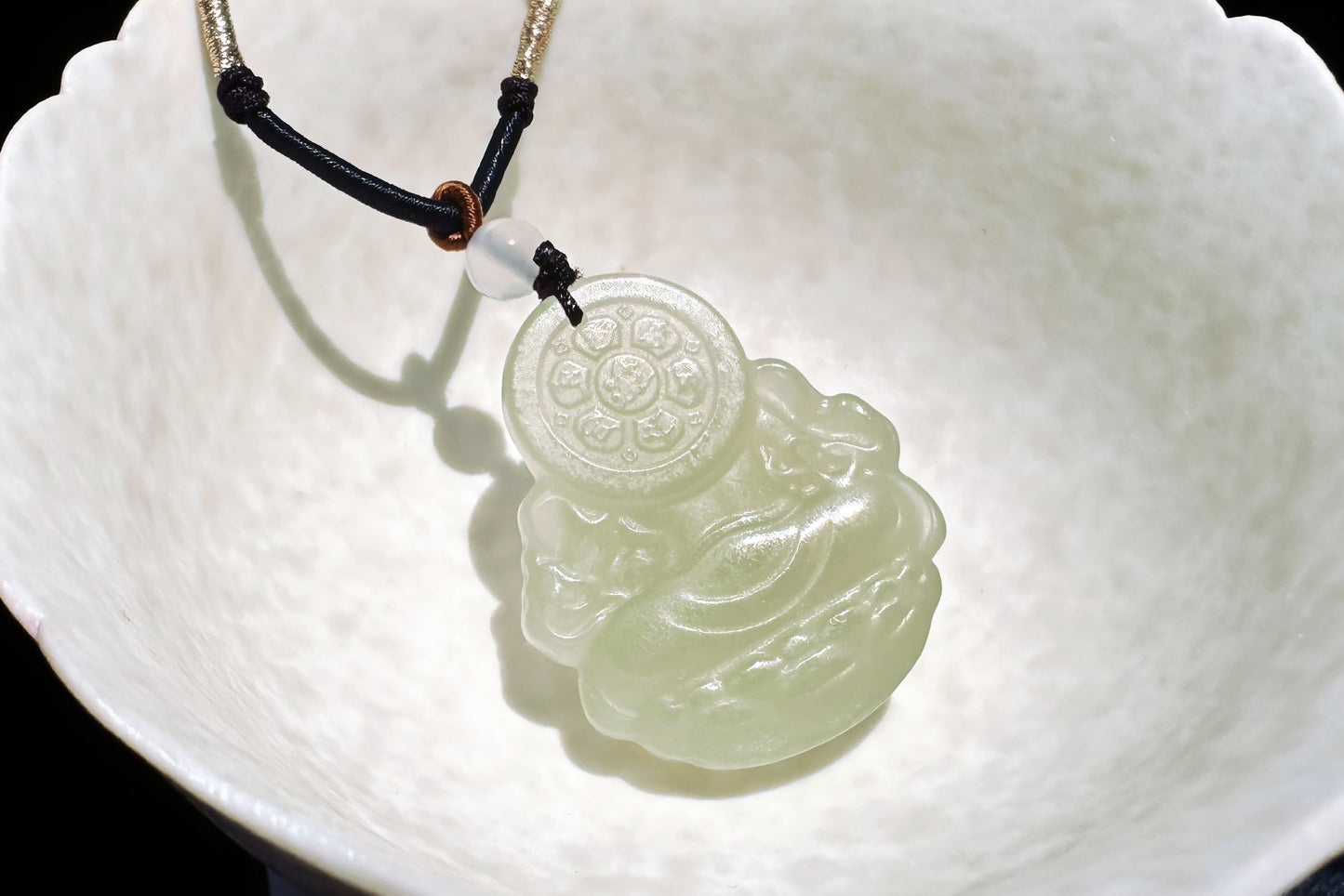 Certified Natural Icy Hetian Nephrite Mahakala Pendant, Carved Sunny Lake Green Nephrite Jade Pendant, 天然冰底晴水料和田玉大黑天吊坠