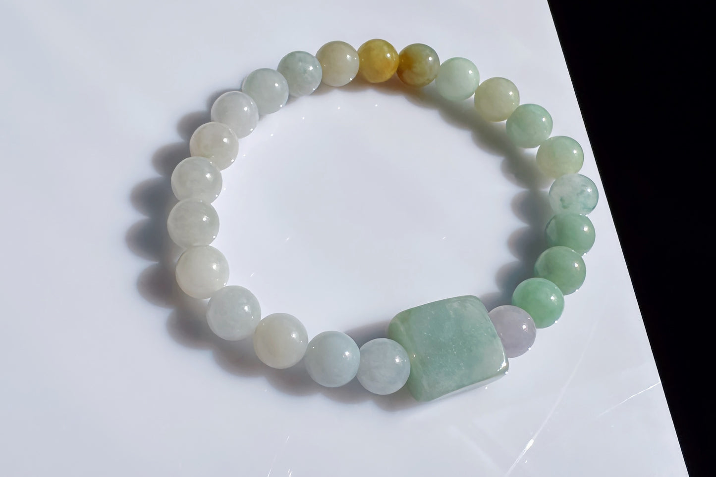 Natural Grade A Jadeite Jade Multi-Colors Bracelet, Jadeite Jade Beaded Bracelet, 天然A货翡翠多彩玉珠手串搭配翡翠无事牌