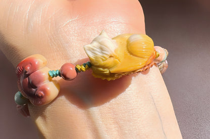 Natural Alashan Bracelet with Carved Alxa Onyx Charms, Hand Carved Top Grade Alashan Rocks, Handmade Alashan Bracelet, 天然全玉化阿拉善手工精雕配饰编绳手链