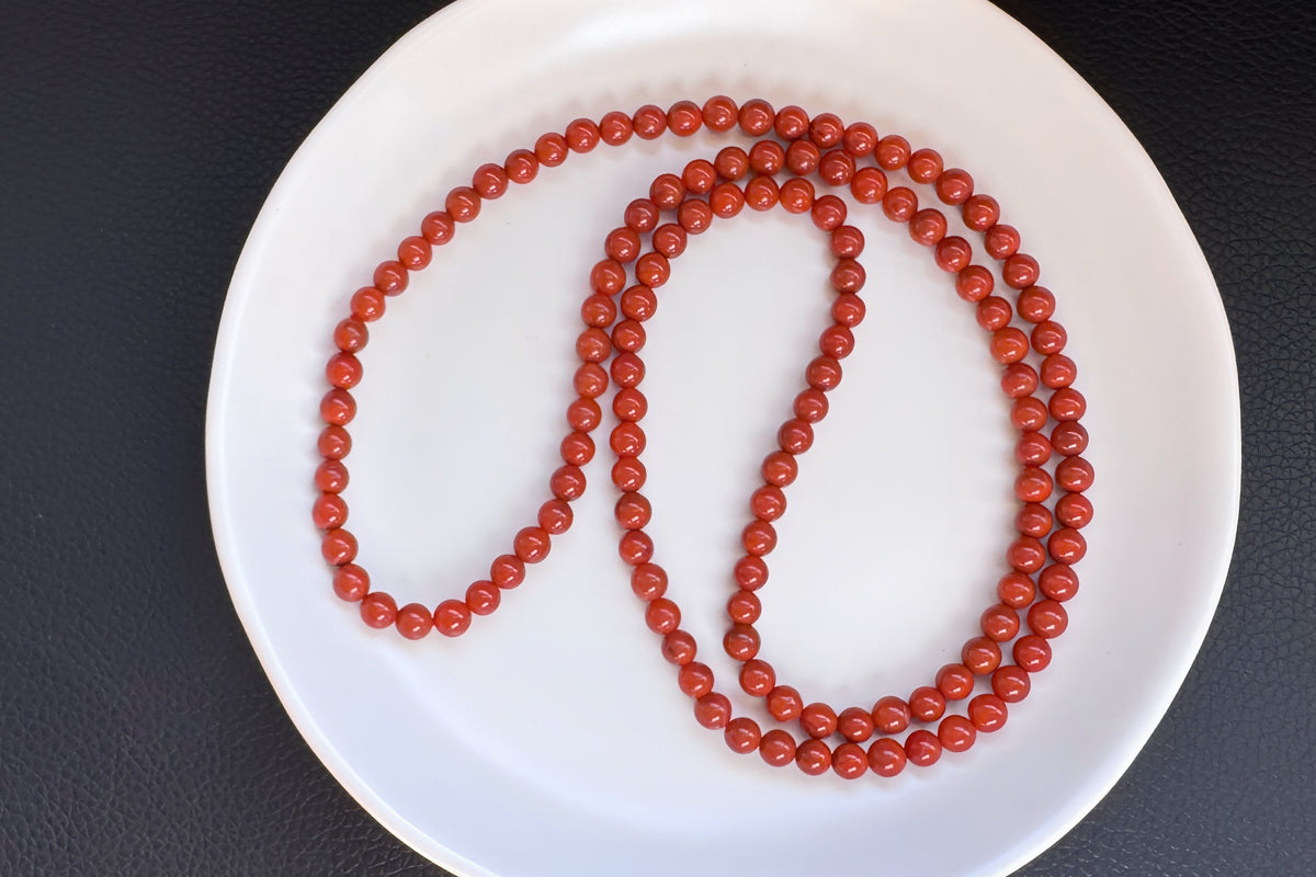 Natural Nanhong South Red Agate Beaded Four Wraps Bracelet, Unheated Sichuan Nanhong, 天然川料南红玛瑙多圈手串