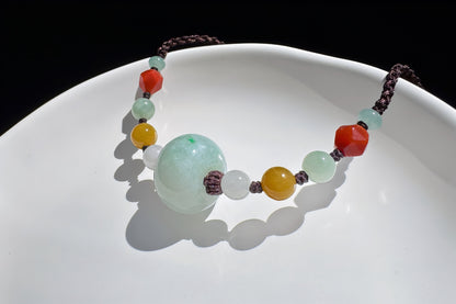 Certified Natural Grade A Jadeite Jade Hand Braided Adjustable Necklace, Jadeite Jade Necklace, 保真天然A货翡翠厚装路路通手编锁骨链项链