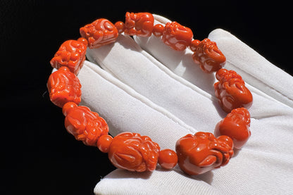 Certified Natural Untreated Nanhong Agate Bracelet, Carved Southern Red Agate PiXiu Bead Bracelet, Nanhong PiXiu, 天然无烤满色满肉凉山南红雕刻貔貅手串