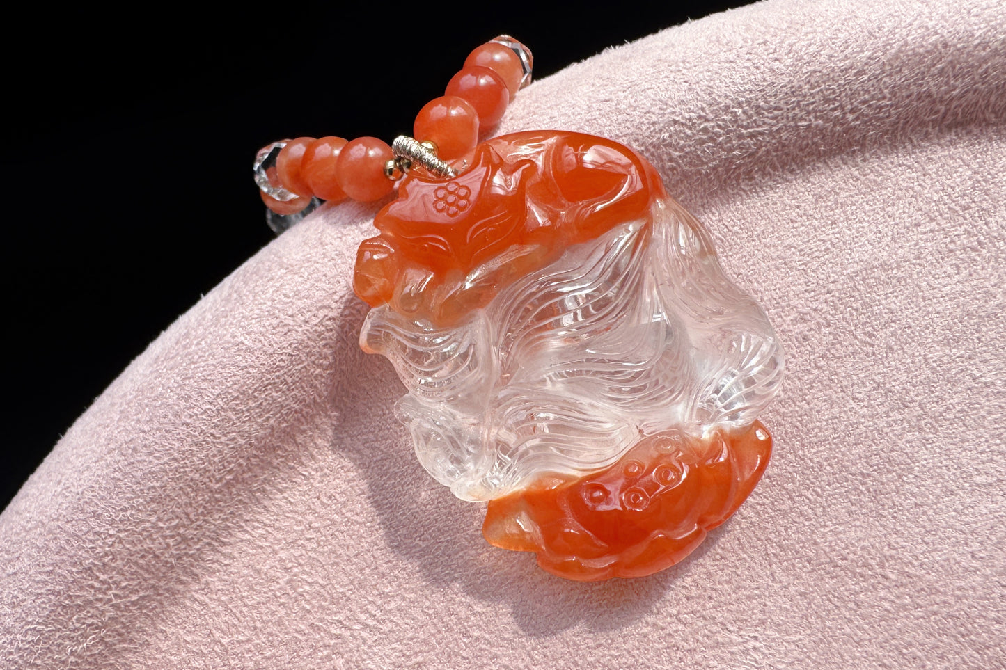 Hand Carved Natural Red Rabbit Hair Quartz Nine Tailed Fox Pendant, High Grade Red Rabbit Hair Necklace, Unique Crystal Fox, 手工精雕精品红兔毛九尾狐吊坠