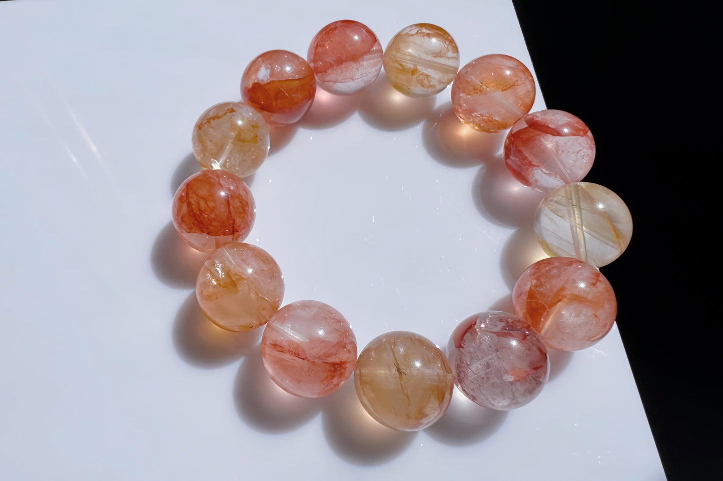 17.5mm Chunky Natural Red and Yellow Hematoid Quartz Bracelet, High grade Hematoid Quartz with Rainbows, 天然红黄双色胶花大珠珠手串