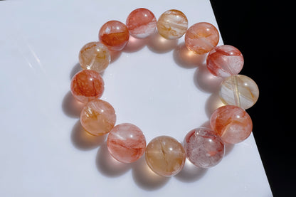 17.5mm Chunky Natural Red and Yellow Hematoid Quartz Bracelet, High grade Hematoid Quartz with Rainbows, 天然红黄双色胶花大珠珠手串
