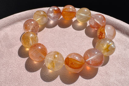 17.5mm Chunky Natural Red and Yellow Hematoid Quartz Bracelet, High grade Hematoid Quartz with Rainbows, 天然红黄双色胶花大珠珠手串