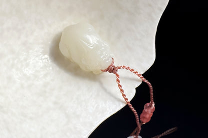 Small Natural Mutton Fat Hetian Nephrite PiXiu Pendant, Carved White Nephrite Jade Pixiu, Suet Jade Necklace, 天然羊脂白玉貔貅吊坠