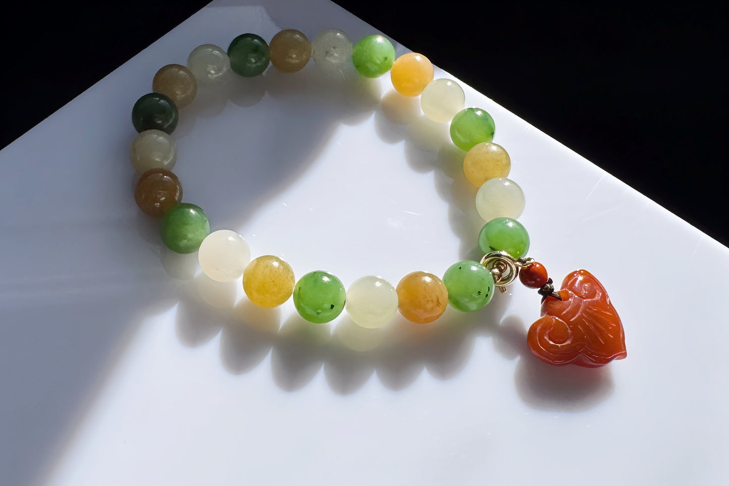 Natural High Grade Hetian Nephrite Beaded Bracelet, Multi-colored Nephrite Jade Bracelet, Nanhong Charm, 天然冰润高色阶和田玉多宝手串