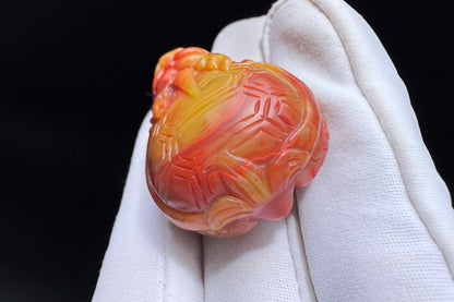 Certified High Grade Natural Nanhong Hand Carved Dragon Turtle Pendant, Yellow Nanhong Dragon Turtle Pendant, 天然黄皮包浆南红手工精雕龙龟吊坠