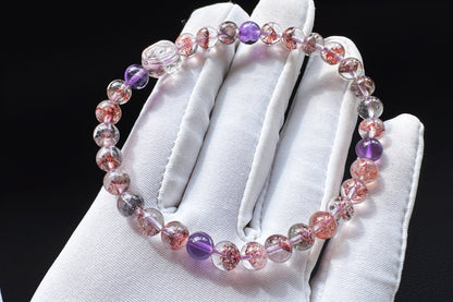 Rare Natural Pyramid Super Seven Beaded Bracelet with Super Seven Pixiu Charm, Top Grade Super Seven Bracelet, 天然招财金字塔超级七手串搭配超七貔貅