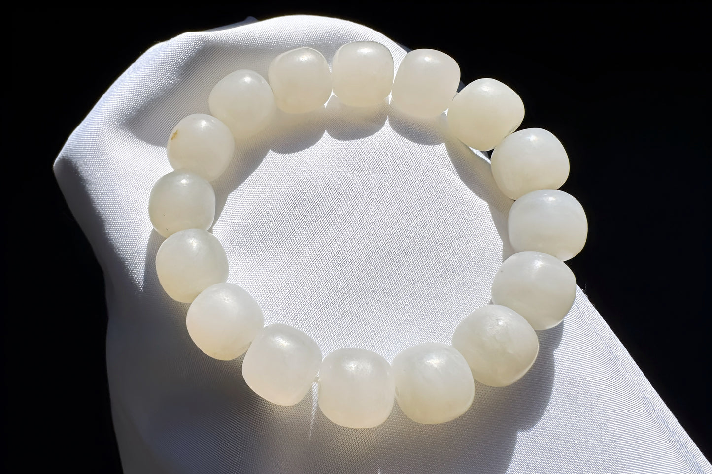 13mm Natural White Hetian Nephrite Bracelet, White Nephrite Jade Beads, Matte Nephrite Bracelet, 天然和田玉青海料一级白老型珠手串