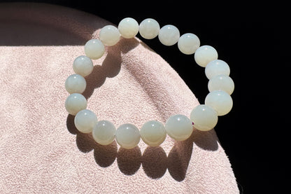 Natural Smokey Gray Hetian Nephrite Bracelet, Gray Nephrite Jade Beaded Bracelet, 天然青海料和田玉浅烟灰色圆珠玉手串