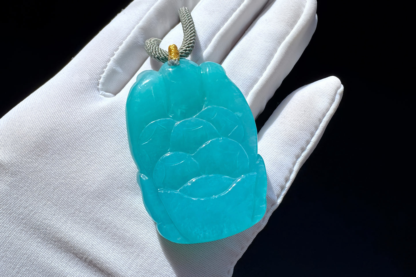 Natural Top Grade Amazonite Hand Carved Nine Tailed Fox and Peony Pendant, 天然精品天河石手工精雕九尾梅花吊坠