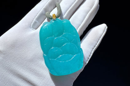 Natural Top Grade Amazonite Hand Carved Nine Tailed Fox and Peony Pendant, 天然精品天河石手工精雕九尾梅花吊坠