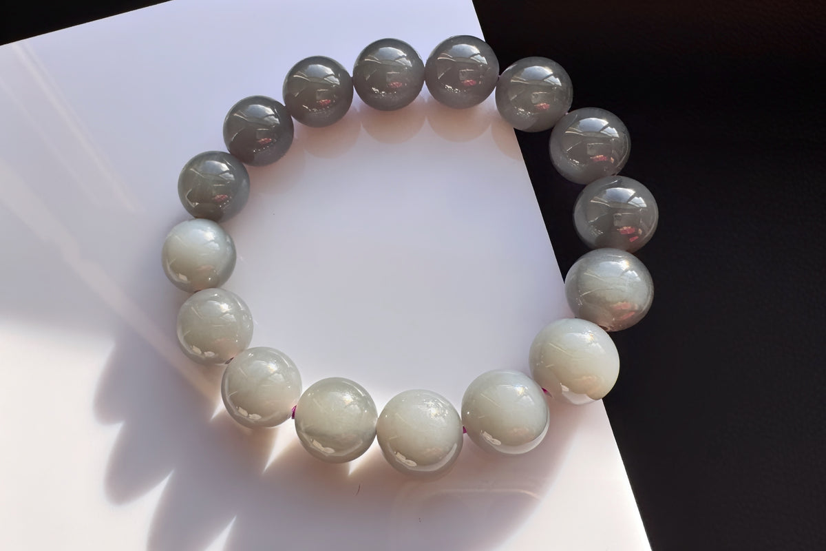 Certified Natural Smokey Gray Nephrite Jade Bracelet, Genuine Gray Nephrite Jade Bracelet, 天然青海料烟灰色软玉圆珠手串带证书