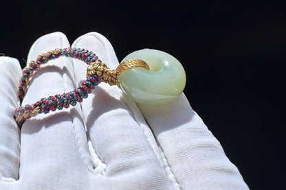 Natural Hetian Nephrite Jade Peace Buckle Pendant, Jade Peace Buckle Necklace, 天然和田玉平安扣面包扣吊坠