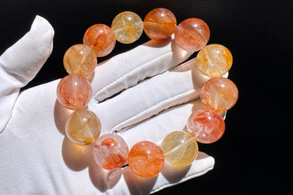 17.5mm Chunky Natural Red and Yellow Hematoid Quartz Bracelet, High grade Hematoid Quartz with Rainbows, 天然红黄双色胶花大珠珠手串